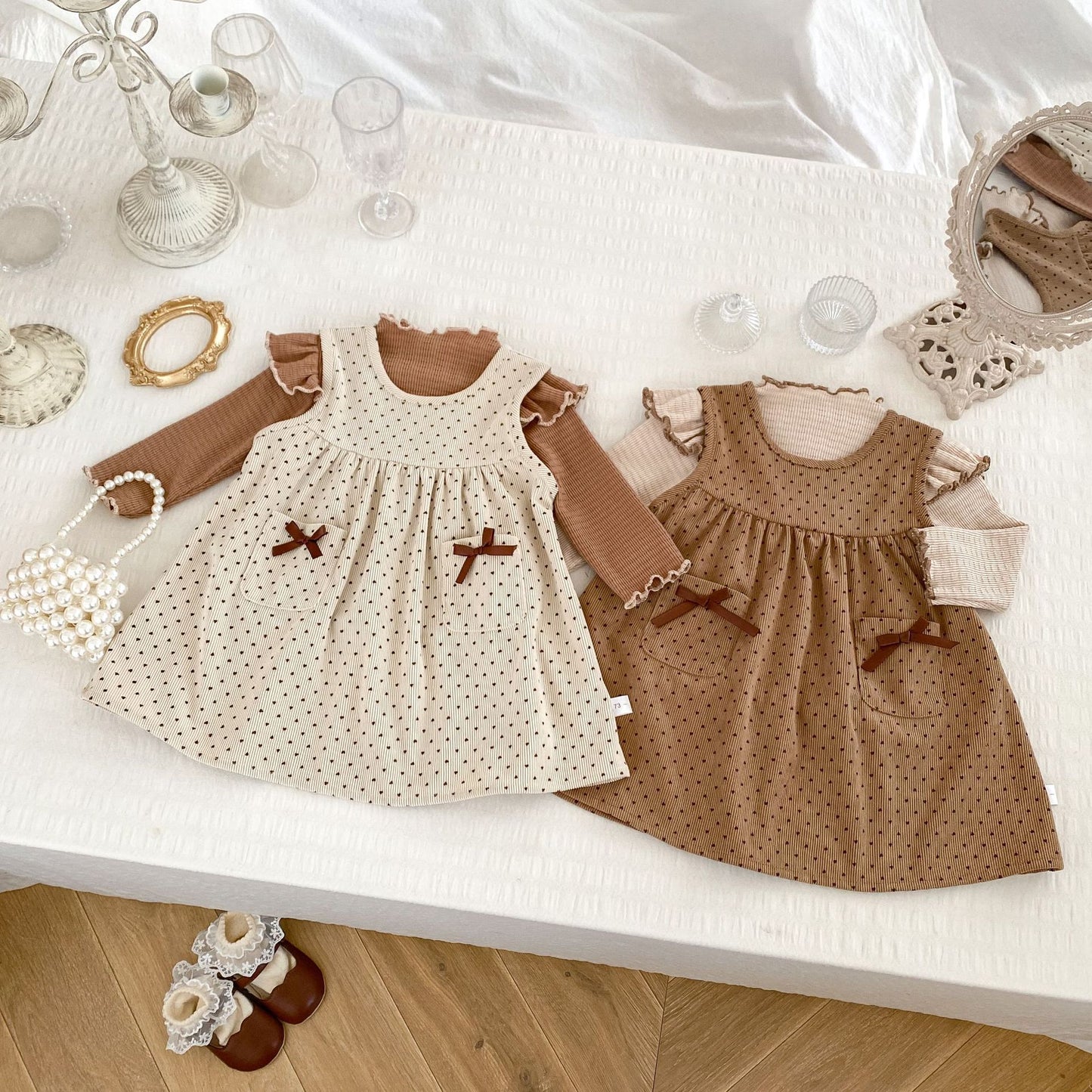 Autumn Baby Girls Long Sleeves Simple Knitted Top and Dots Pattern Sleeveless Dress – Clothing Set, MyKids-USA®, Baby & Toddler Dresses, MyKids-USA - - - - - - -