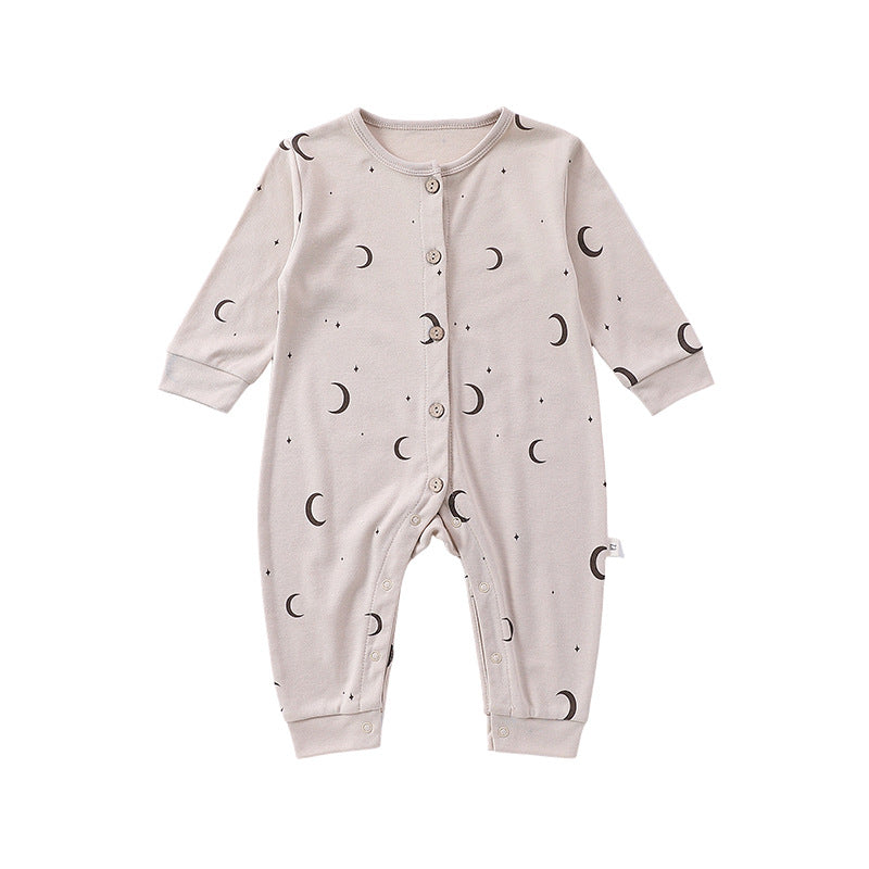 Spring Moon/Pine Trees Print Crew Neck Single Breasted Comfy Rompers, MyKids-USA®, Baby One-Pieces, MyKids-USA - Size/Age - 66 (3-6M) - Color - Grey - - - TR2403091621-B