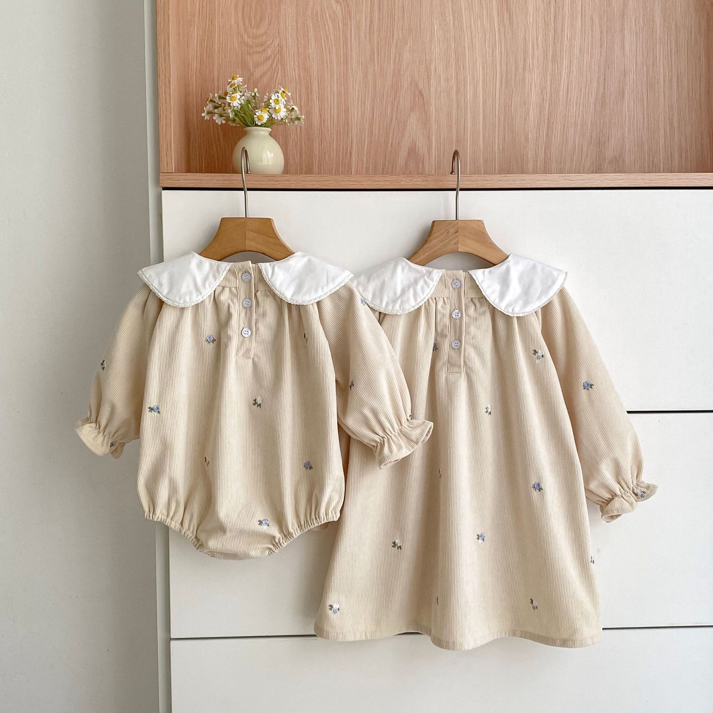 Autumn Baby Kids Girls Flowers Embroidered Pattern Long-sleeved Onesies and Dress – Princess Sister Matching Set, MyKids-USA®, Baby & Toddler Dresses, MyKids-USA - - - - - - -