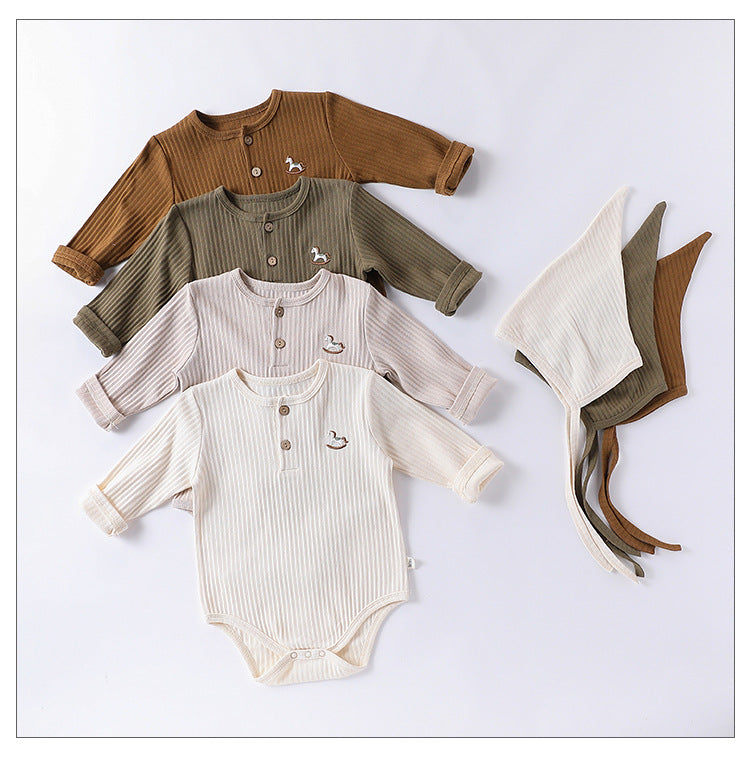 Spring Arrival Baby Unisex Long Sleeves Striped Onesies Bodysuits with Simple Embroidery, MyKids-USA®, Baby One-Pieces, MyKids-USA - - - - - - -