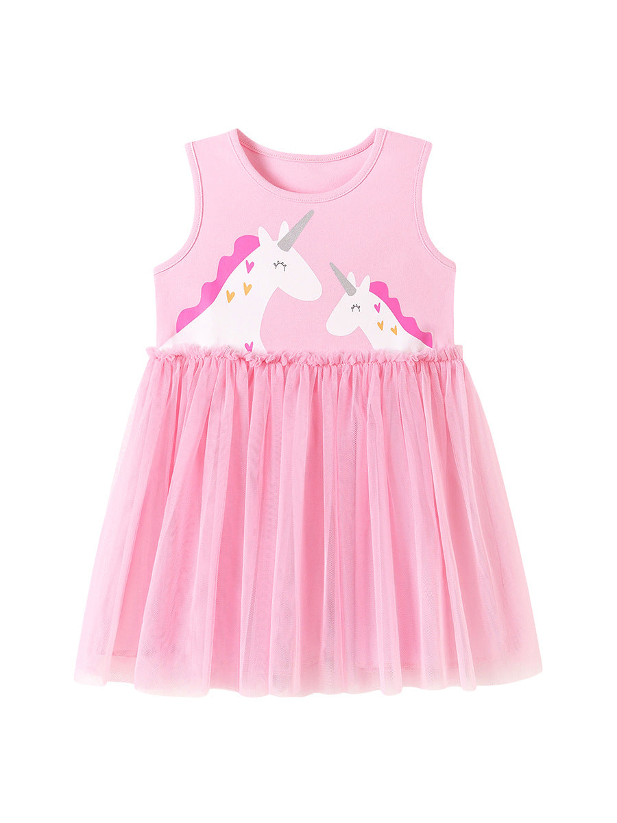 Summer Arrival Unicorn Cartoon Pattern Sleeveless Crew Neck Dress for Stylish Girls, MyKids-USA®, Baby & Children's Dresses, MyKids-USA - - - - - - - .