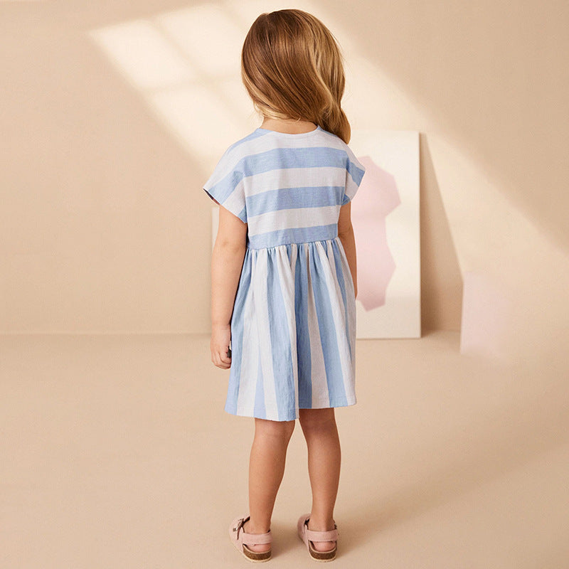 Summer Arrival Flowers Pattern Short Sleeves Striped Dress for Stylish Girls, MyKids-USA®, Baby & Toddler Dresses, MyKids-USA - - - - - - - .
