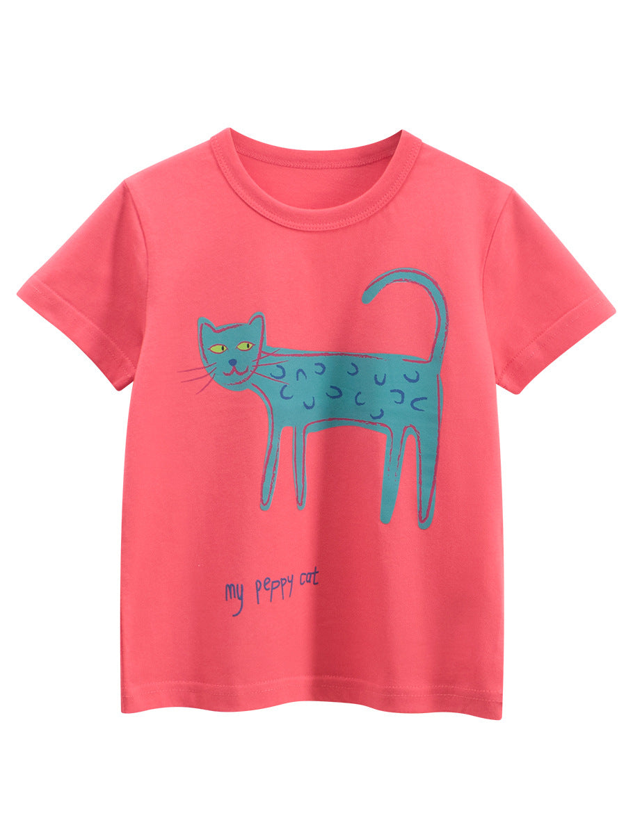 Summer Girls’ Cartoon and Letters Pattern T-shirt in European and American Style