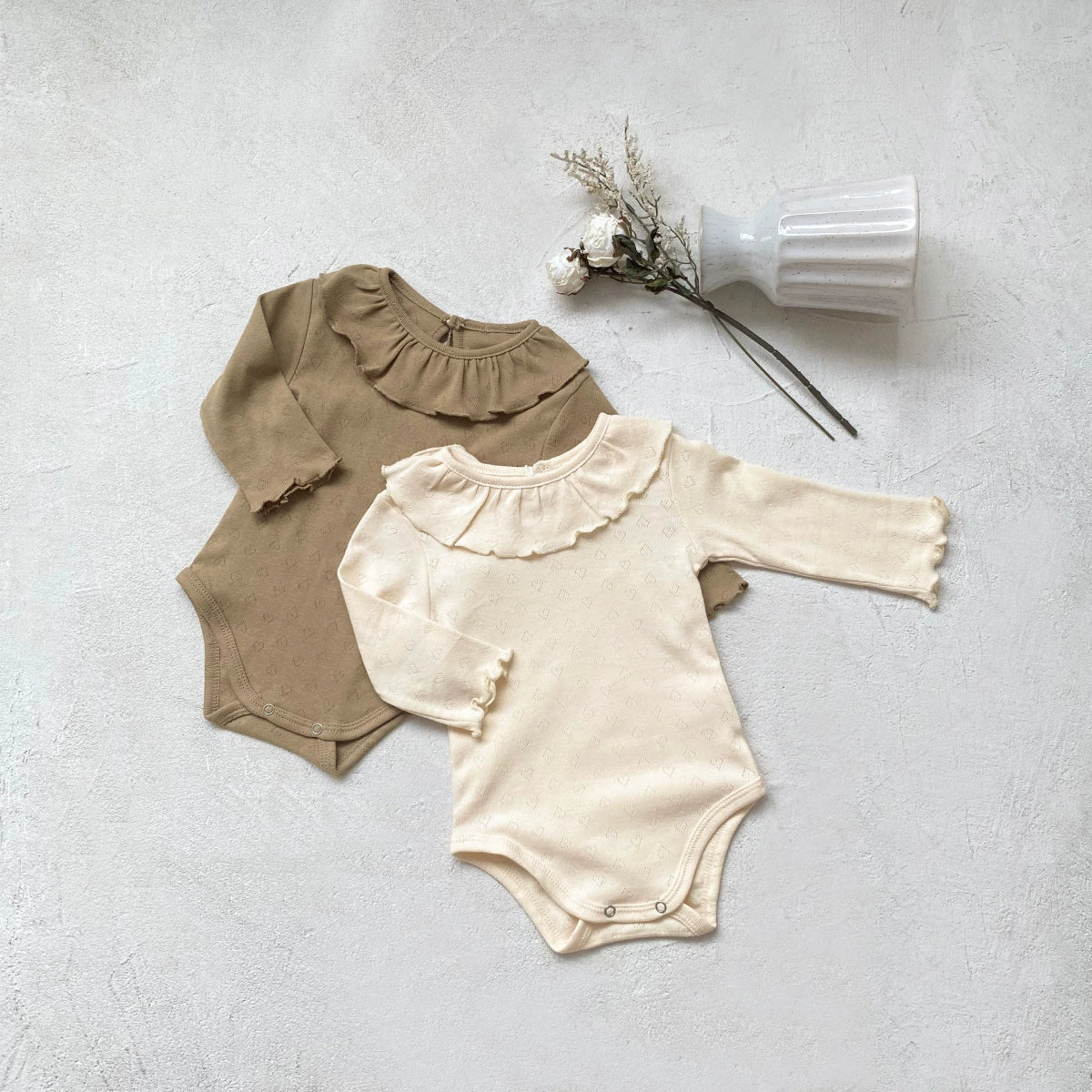 Arrival Baby Unisex Solid Color Long Sleeves Onesies with Ruffle Collar, MyKids-USA®, Baby One-Pieces, MyKids-USA - - - - - - -