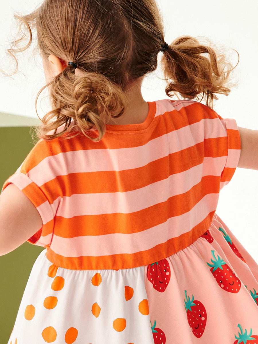 Summer Arrival Girls Short Sleeves Striped Strawberry Print Dress, MyKids-USA®, Baby & Toddler Dresses, MyKids-USA - - - - - - - .