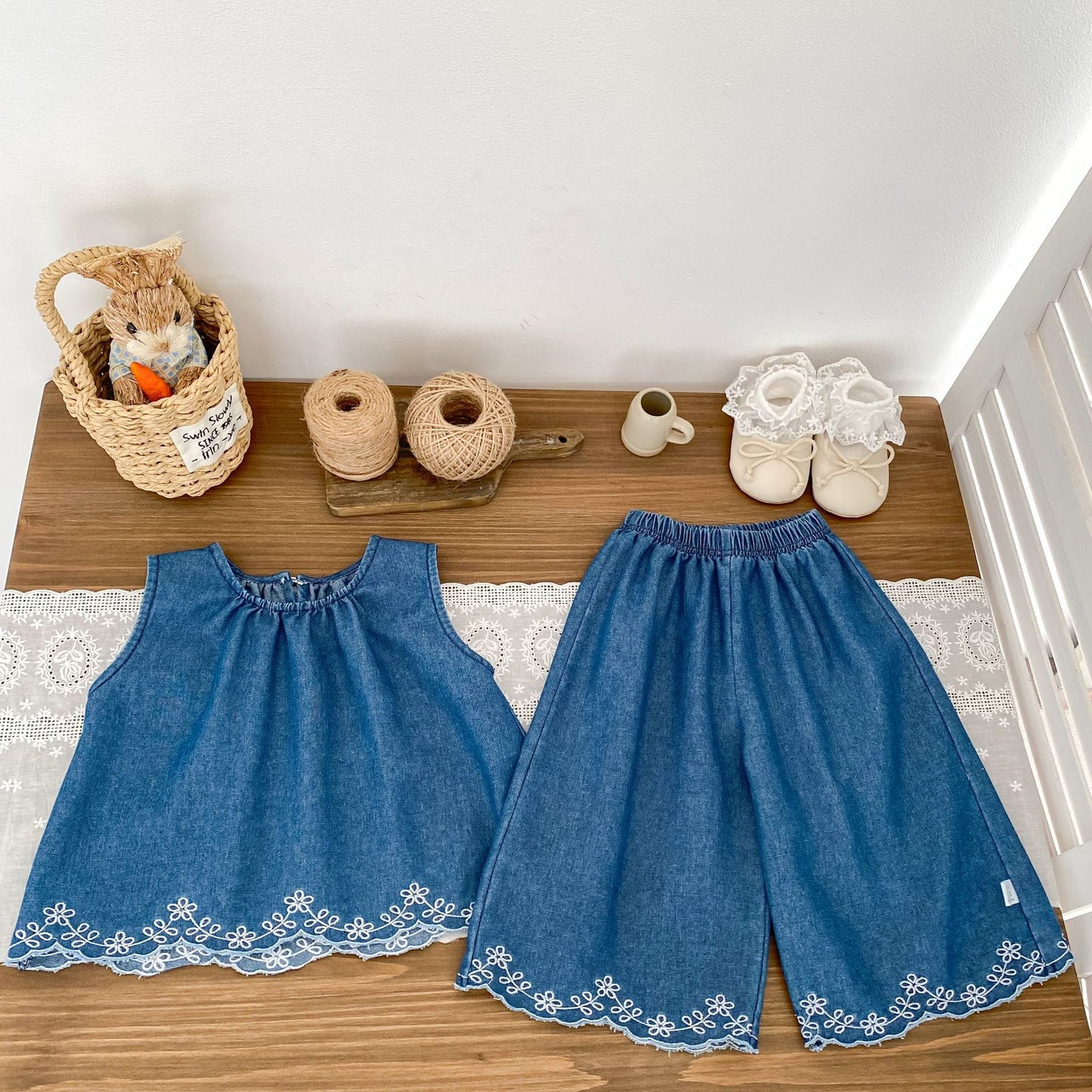 Summer Baby Kids Girls Flowers Pattern Embroidered Sleeveless Top and Pants Denim Clothing Set, MyKids-USA®, Baby & Toddler Outfits, MyKids-USA - - - - - - -