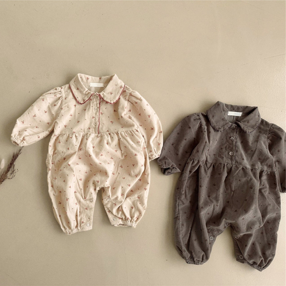 MyKids-USA® Autumn Arrival Baby Girls Long Sleeves Cute Flowers Pattern Turn Down Collar Rompers