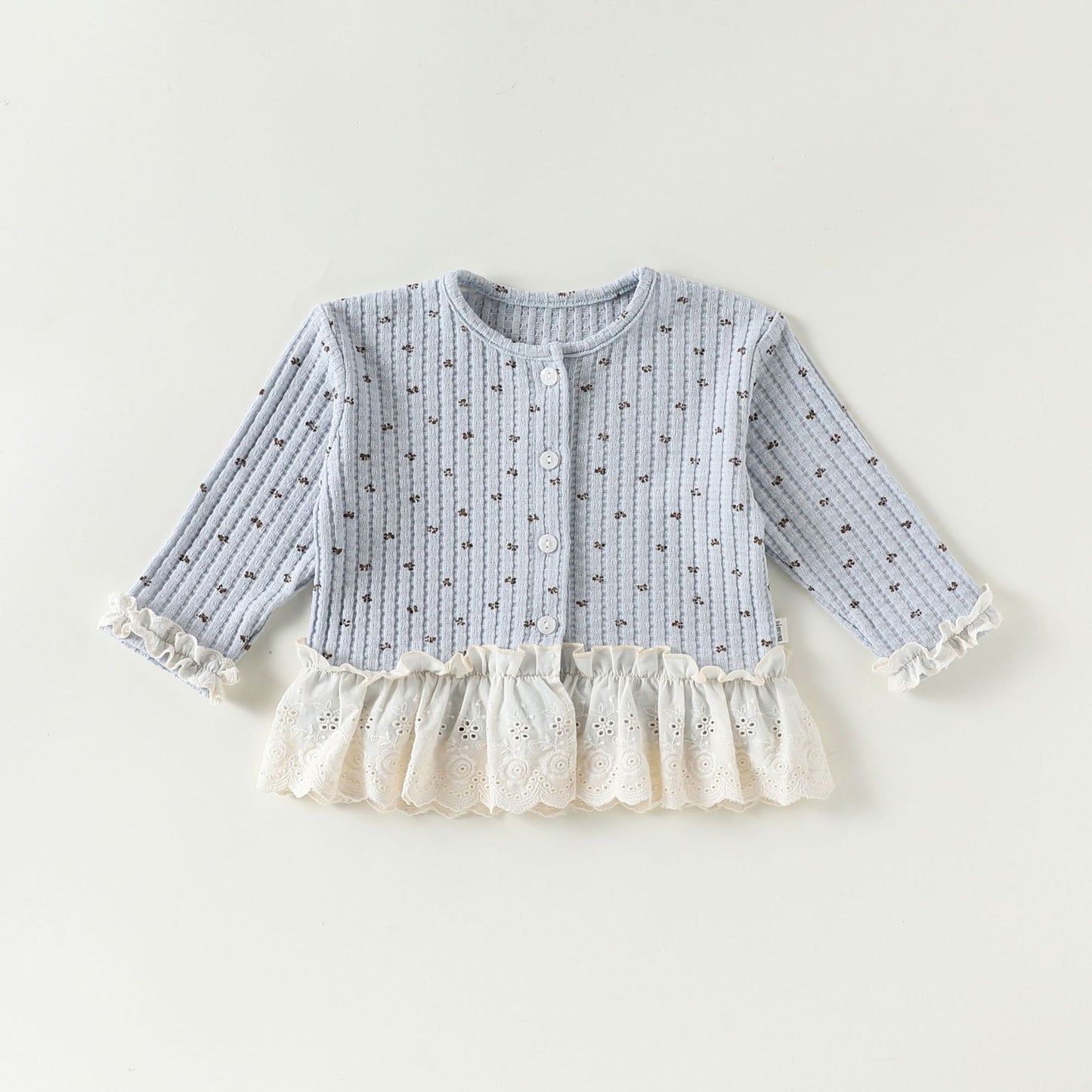 Autumn Arrival Baby Girls Flowers Pattern Lace Trim Long Sleeves Single Breasted Top, MyKids-USA®, Shirts, MyKids-USA - - - - - - -