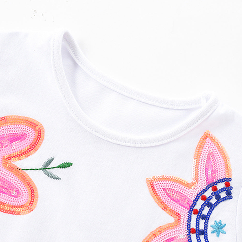 Summer Arrival Sequins Flowers Pattern Short Sleeves Crew Neck Dress for Stylish Girls, MyKids-USA®, Baby & Children's Dresses, MyKids-USA - - - - - - - .