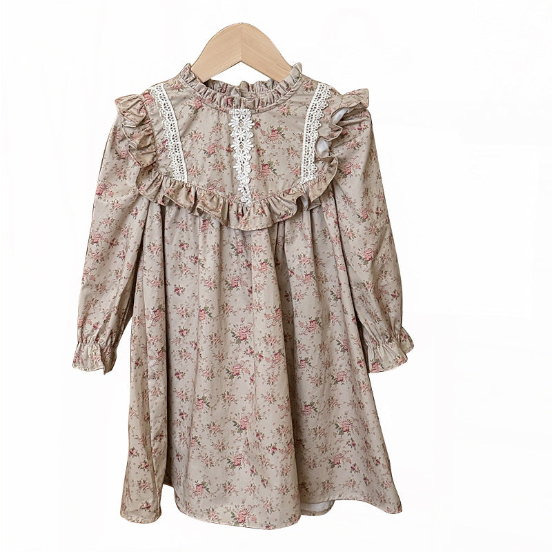Spring and Autumn Ruffle Edged Neck French Style Floral Sweet Children’s Doll Dress, MyKids-USA®, Baby & Toddler Dresses, MyKids-USA - - - - - - -