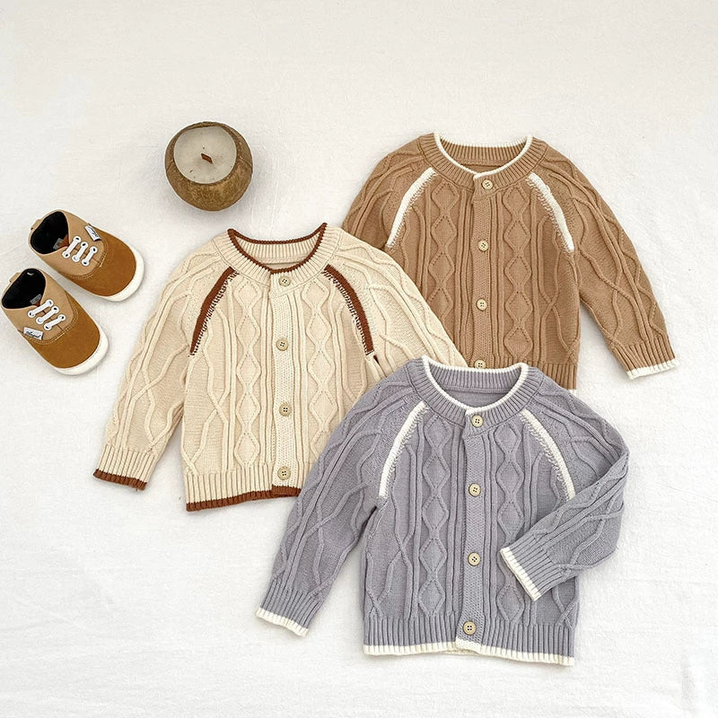 Arrival Autumn Baby Unisex Long Sleeves Geometric Jacquard Pattern Knitted Top Cardigan Sweater, MyKids-USA®, Cardigans, MyKids-USA - - - - - - -