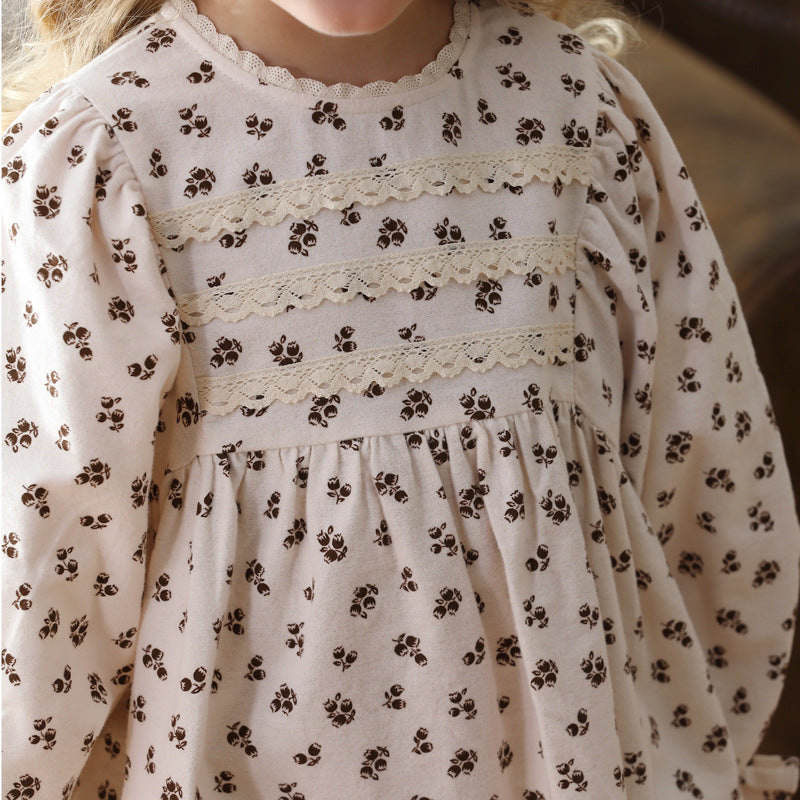 Arrival Autumn Girls Vintage Ruffle Neck Long Sleeves Floral Pattern Dress, MyKids-USA®, Baby & Toddler Dresses, MyKids-USA - - - - - - -
