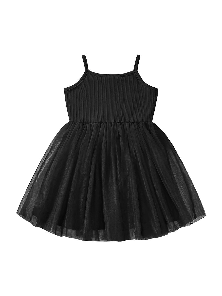 black dresses for girls/kids Summer Arrival Baby Kids Girls Sleeveless Solid Color Black Tulle Dress 90 (12-24M) / Black
