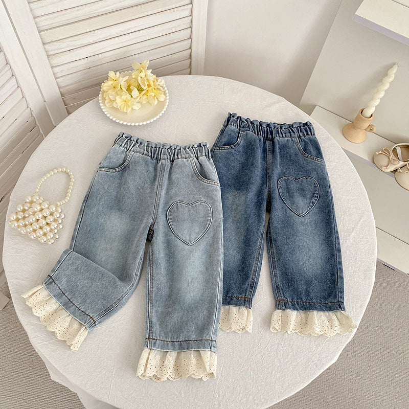 Autumn and Spring Arrival Casual American Style Lace Color Patchwork Denim Pants for Girls, MyKids-USA®, Jeans, MyKids-USA - - - - - - - .