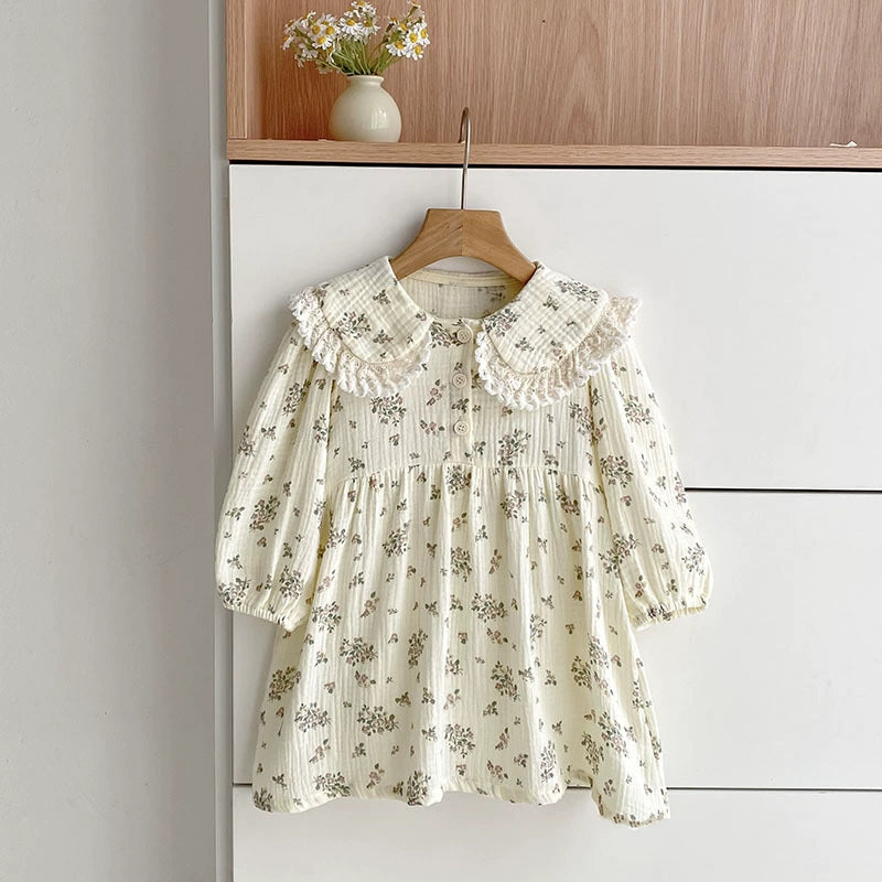 Autumn Baby Girls Flowers Pattern Long-sleeved Onesies and Dress – Princess Sister Matching Set with Collar, MyKids-USA®, Baby & Toddler Dresses, MyKids-USA - - - - - - -