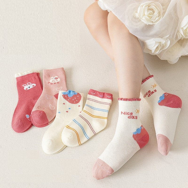 Autumn and Spring Arrival Baby Kids Boys and Girls Breathable Cartoon Pattern Socks 1 Lot=5-Pair Set, MyKids-USA®, Baby & Toddler Socks & Tights, MyKids-USA - Size/Age - S (1-3Y) - Color - Pink - - - TR2511222358-C