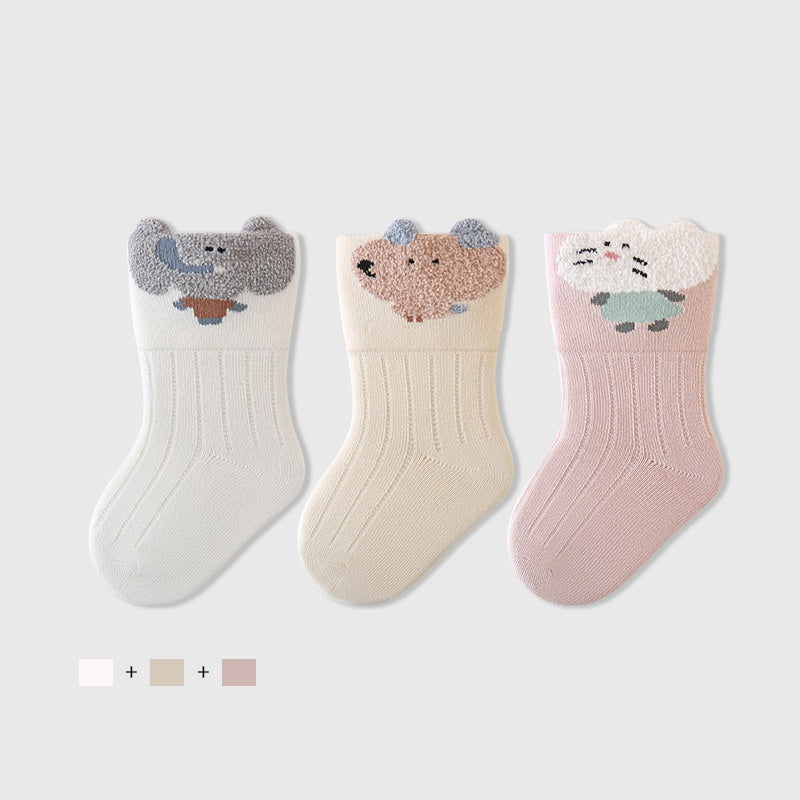 Autumn and Winter Arrival Baby Unisex Breathable Animals Pattern Casual Socks 1 Lot=3-Pair Set, MyKids-USA®, Baby & Toddler Socks & Tights, MyKids-USA - Size/Age - XS (0-6M) - Color - White - - - TR2601181602-D.