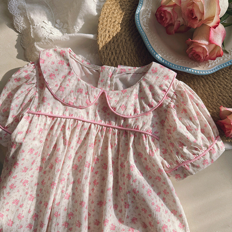 Summer Baby Kids Girls Short Sleeves Pink Floral Dress, MyKids-USA®, Baby & Toddler Dresses, MyKids-USA - - - - - - -