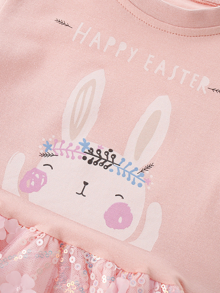 Summer Baby Kids Girls Short Sleeves Cartoon and Flowers Pattern Dress