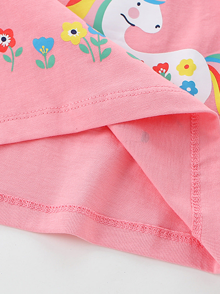 Summer Girls’ Unicorn Cartoon Pattern T-shirt in European and American Style, MyKids-USA®, T-Shirts, MyKids-USA - - - - - - - .