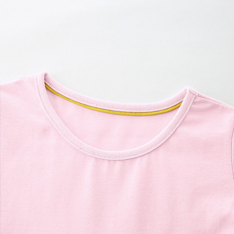 Summer Pure Cotton Colorful Rainbow Pattern Short Sleeves Pink Dress for Stylish Girls, MyKids-USA®, Baby & Toddler Dresses, MyKids-USA - - - - - - -