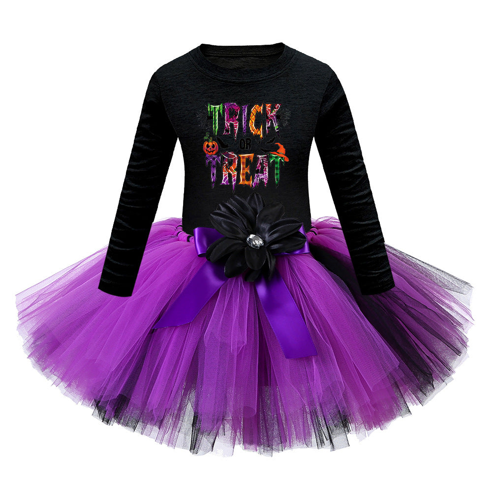 Arrival Girls’ Halloween Costume: Long Sleeves Cartoon Print Witches Cosplay Party Tulle Patchwork Dress, MyKids-USA®, Costume Dresses, MyKids-USA - Size/Age - S (1-3Y) - Color - Coffee - - - TR2409081550.