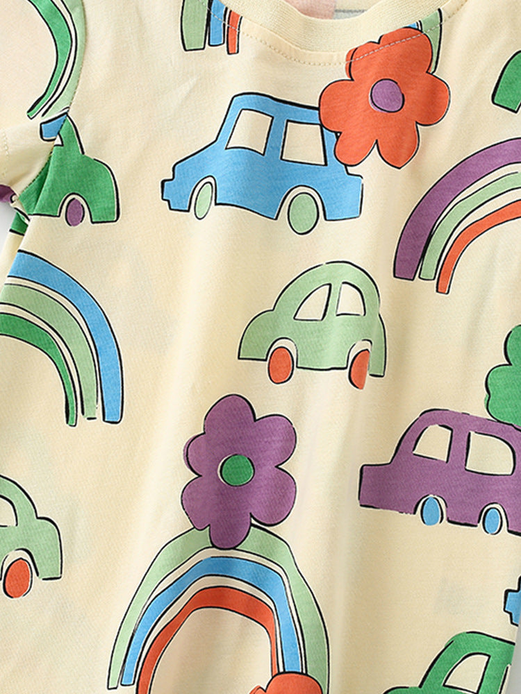 Boys’ Cartoon Rainbow Cars Pattern Short Sleeves T-Shirt In European And American Style For Summer, MyKids-USA®, Baby & Toddler Tops, MyKids-USA - - - - - - -