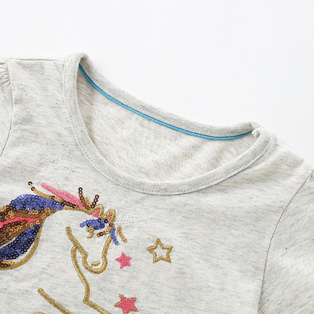 Summer Arrival Horse and Stars Pattern Short Sleeves Crew Neck Dress for Stylish Girls, MyKids-USA®, Baby & Children's Dresses, MyKids-USA - - - - - - - .