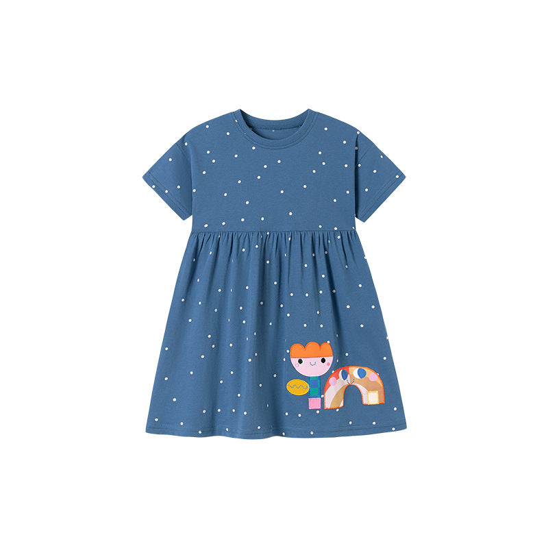 Summer Arrival Dots and Cartoon Pattern Short Sleeves Dress for Stylish Girls, MyKids-USA®, Baby & Toddler Dresses, MyKids-USA - - - - - - - .