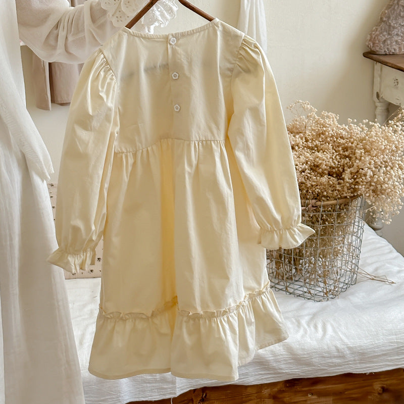 Arrival Autumn Girls French Style Crew Neck Long Sleeves Floral Embroidery Pattern Dress, MyKids-USA®, Baby & Toddler Dresses, MyKids-USA - - - - - - -