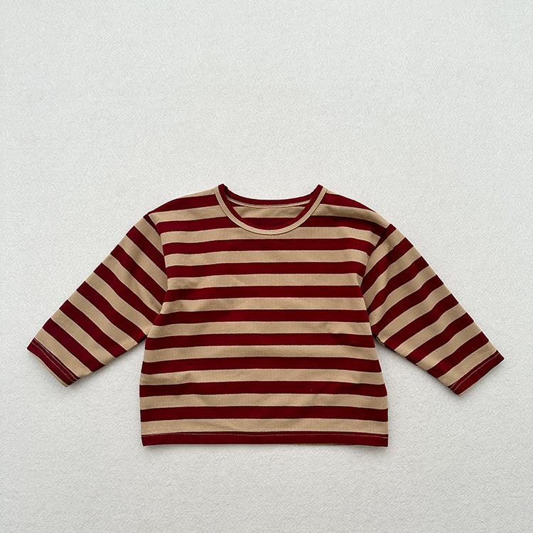 Spring Baby Kids Vintage Striped Crew Neck Long Sleeve Shirt, MyKids-USA®, Baby & Toddler Outerwear, MyKids-USA - Size/Age - 80 (9-12M) - Color - Red - - - TR2403132143-C