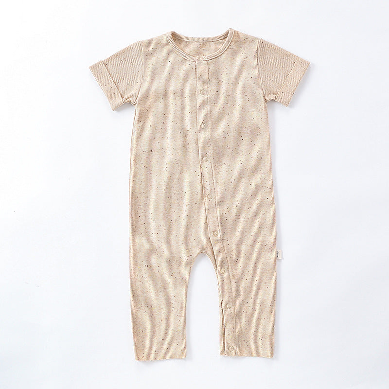 Summer Baby Boys And Girls Simple Solid Color Short Sleeves Crew Neck Tiny Dots Romper/Onesie, MyKids-USA®, Baby One-Pieces, MyKids-USA - Size/Age - 66 (3-6M) - Color - Beige - - - TR2404042341-B
