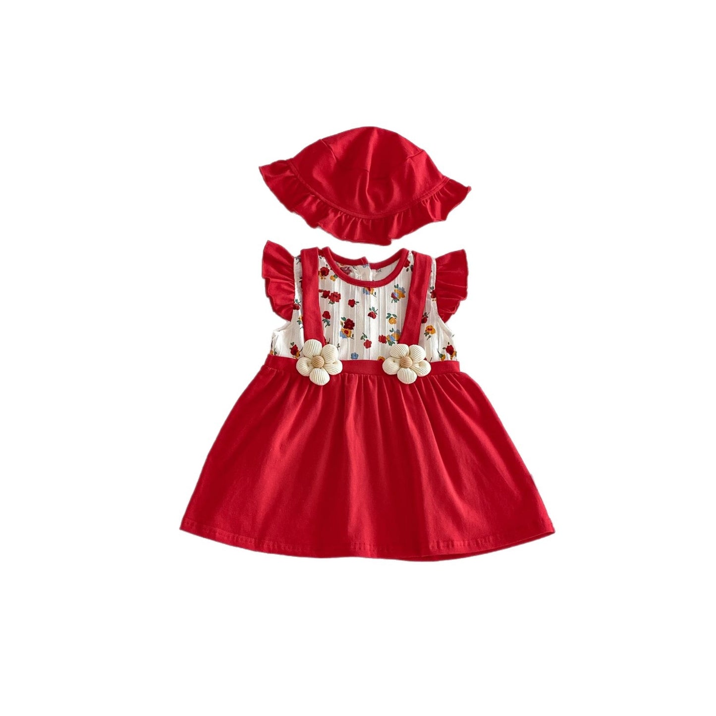 Summer Arrival Baby Girls Fly Sleeves Flowers Pattern Color Patchwork Bodysuit Dress with Hat, MyKids-USA®, Baby & Children's Dresses, MyKids-USA - - - - - - - .