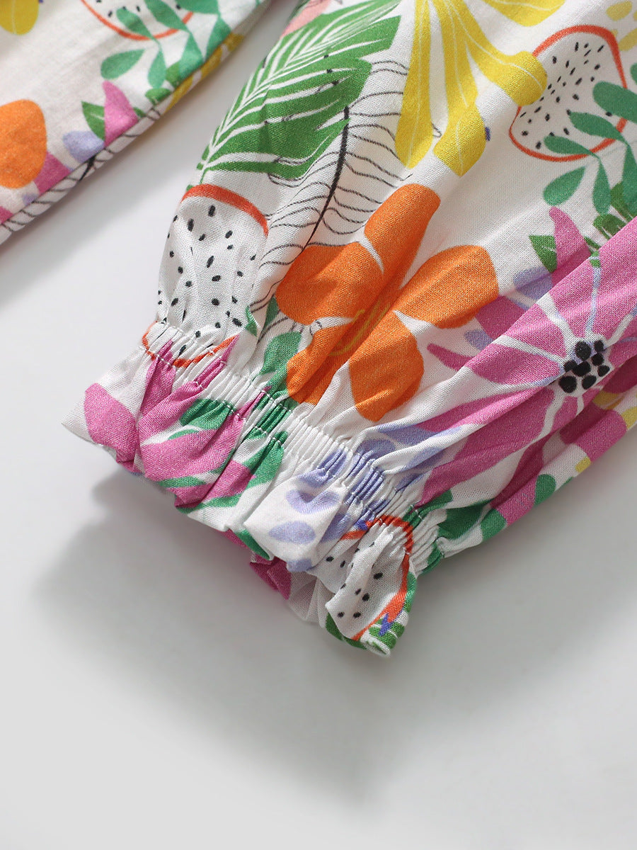 Arrival Autumn Girls Long Sleeves Colorful Flowers Pattern Ruffle Neck Dress, MyKids-USA®, Baby & Toddler Dresses, MyKids-USA - - - - - - -