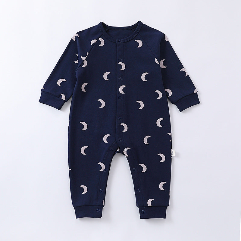 Spring Moon/Dogs Print Crew Neck Single Breasted Comfy Rompers, MyKids-USA®, Baby One-Pieces, MyKids-USA - Size/Age - 66 (3-6M) - Color - Navy Blue (Dark Blue) - - - TR2403091652-C