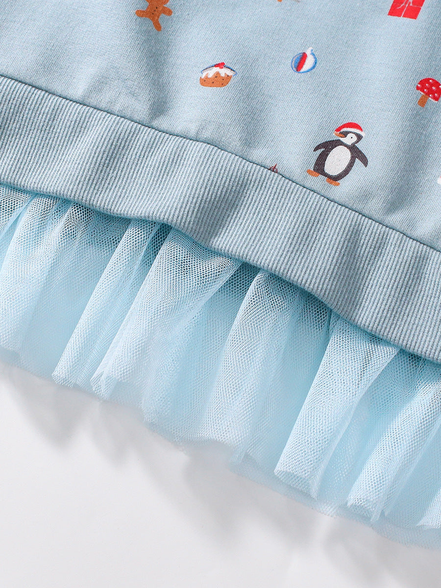 Spring And Autumn Girls Cartoon Christmas Pattern Long Sleeves Crew Neck Top Patchwork Dress And Pants Clothing Set, MyKids-USA®, Baby & Toddler Outfits, MyKids-USA - - - - - - -