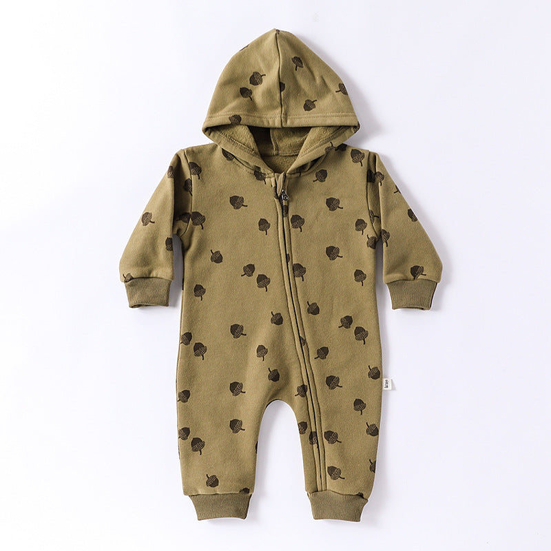 Autumn and Spring Arrival Baby Unisex Simple Zip-up Long Sleeves Hooded Thick Rompers, MyKids-USA®, Baby One-Pieces, MyKids-USA - Size/Age - 66 (3-6M) - Color - Green - - - TR2410151732-B