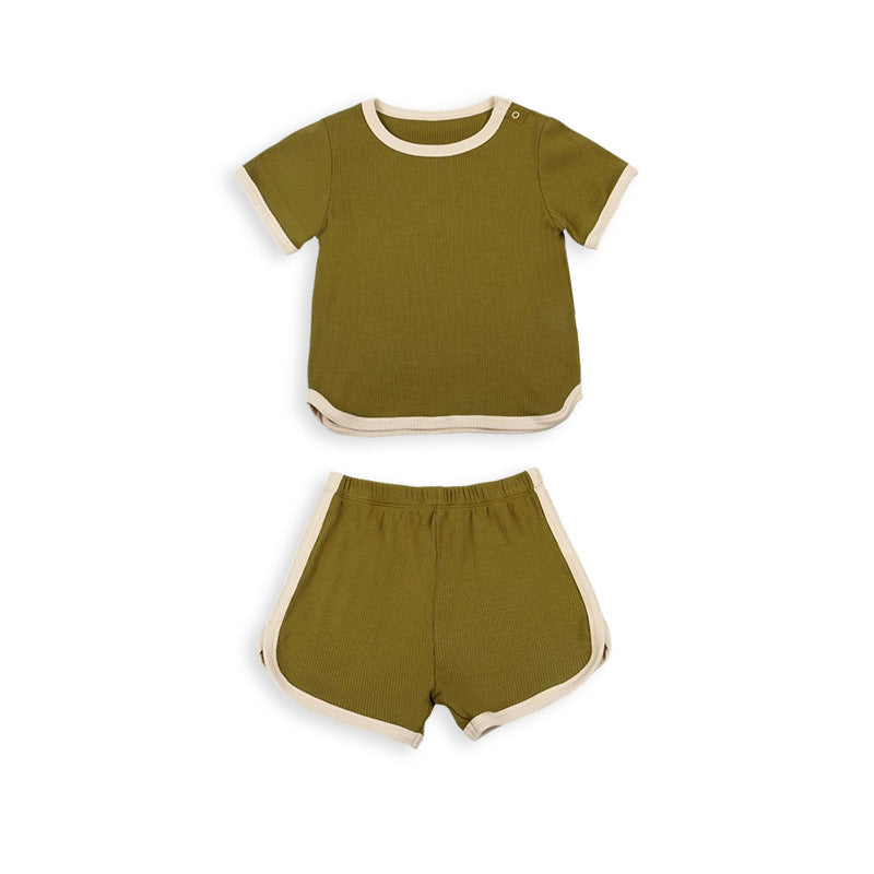 Summer Baby Kids Simple Color Patchwork Top and Bloomers Casual Clothing Set, MyKids-USA®, Baby & Toddler Outfits, MyKids-USA - Size/Age - 73 (6-9M) - Color - Green - - - TR2503141614-B
