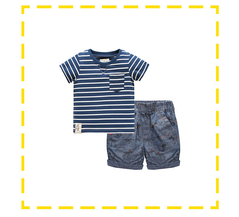 Summer Baby Kids Casual Striped Pattern T-shirt and Animals Pattern Shorts Clothing Set for Boys, MyKids-USA®, Baby & Toddler Outfits, MyKids-USA - - - - - - -