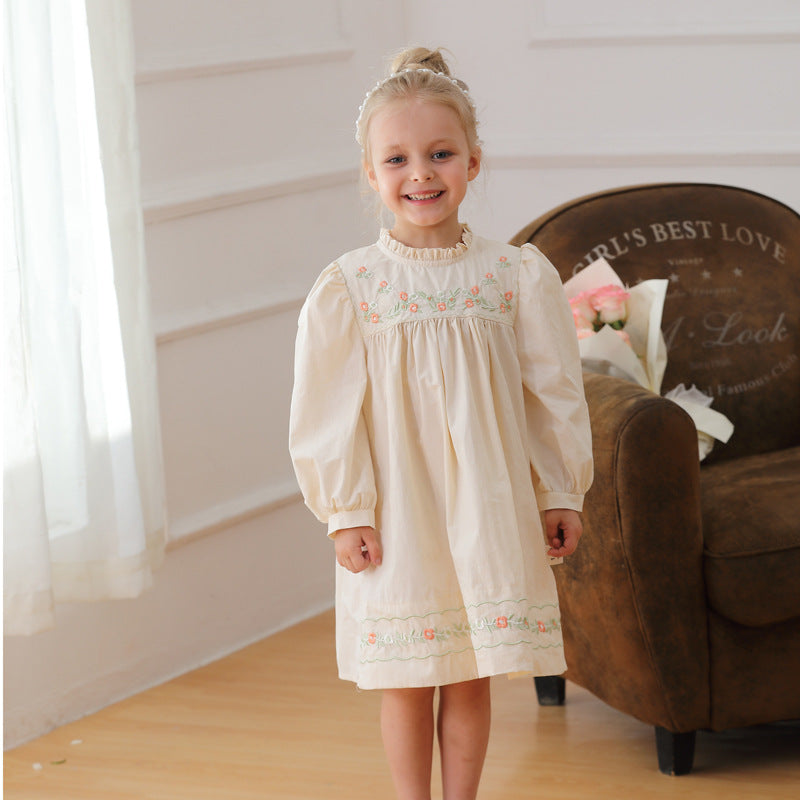 Arrival Autumn Girls Ruffle Neck Long Sleeves Flowers Embroidery Dress, MyKids-USA®, Baby & Toddler Dresses, MyKids-USA - - - - - - -