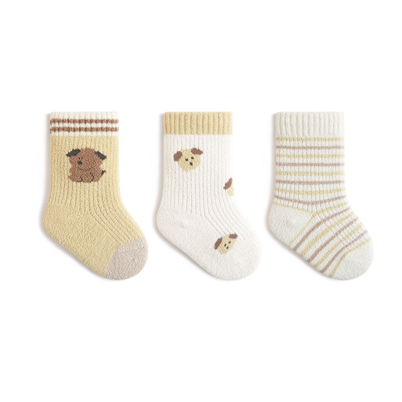Autumn and Spring Baby Boys and Girls Cute Cartoon and Striped Pattern Socks 1 Lot=3-Pair Set, MyKids-USA®, Baby & Toddler Socks & Tights, MyKids-USA - Size/Age - XS (0-6M) - Color - Yellow - - - TR2601241630-D.