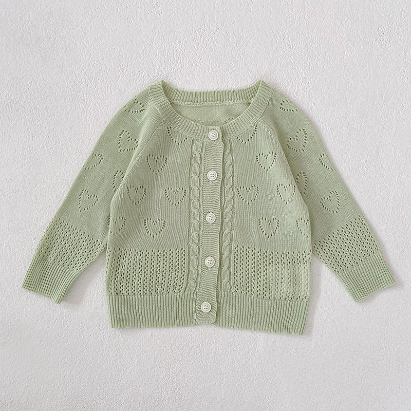 Summer Arrival Baby Unisex Comfortable Hollow-out Hearts Pattern Knitted Long Sleeves Top, MyKids-USA®, Baby & Children's Tops, MyKids-USA - Size/Age - 66 (3-6M) - Color - Green - - - TR2604182354-B.