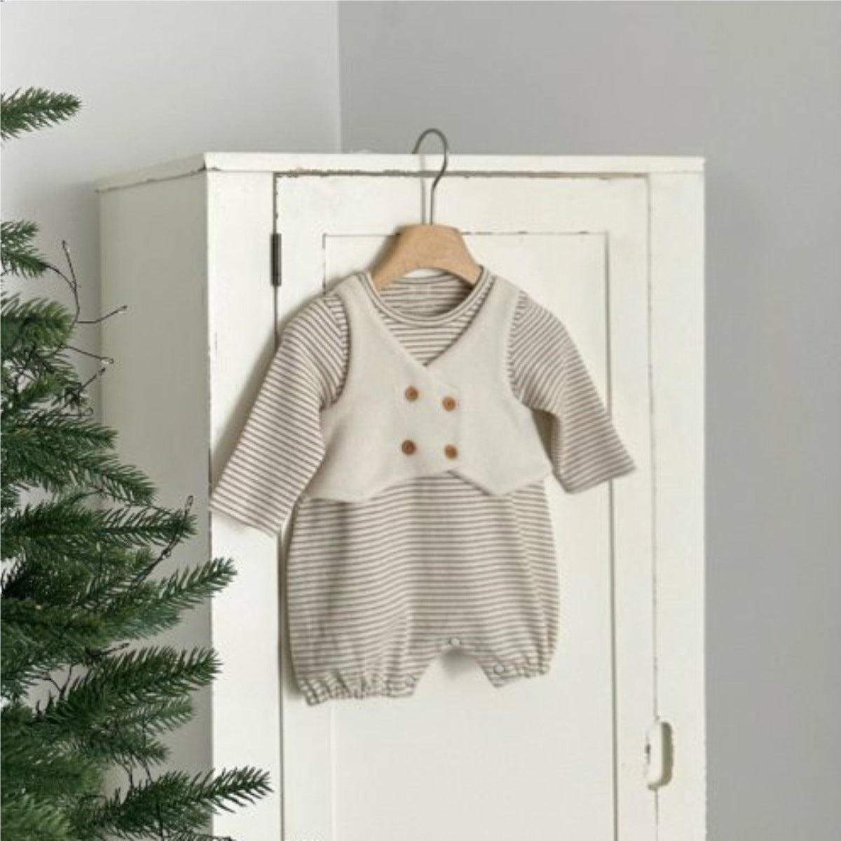 MyKids-USA® Autumn Arrival Baby Kids Long Sleeves Striped Bodysuit with Vest