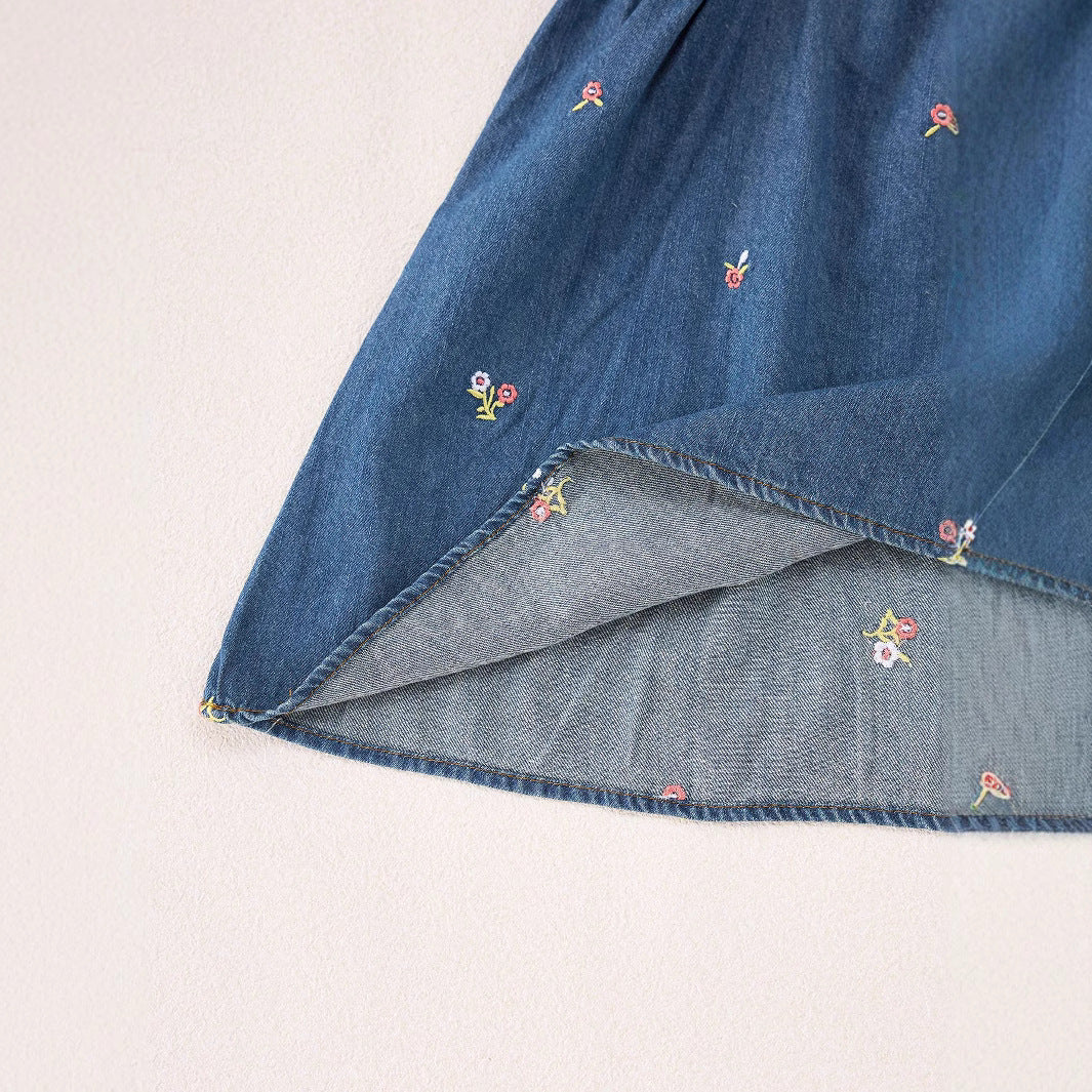 Summer Baby Kids Girls Denim Short Sleeves Flowers Pattern Embroidered Dress, MyKids-USA®, Baby & Toddler Dresses, MyKids-USA - - - - - - -