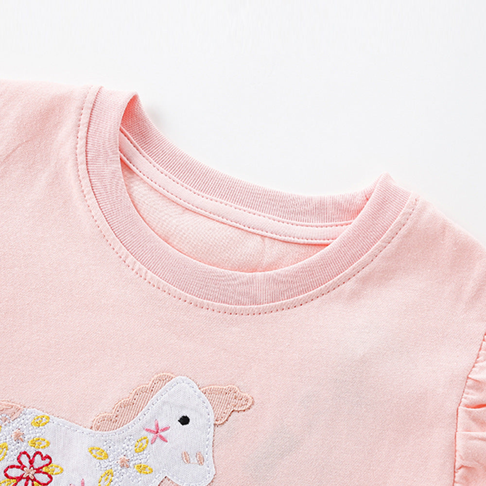 Summer Arrival Flowers and Horse Pattern Fly Sleeves Crew Neck Dress for Stylish Girls, MyKids-USA®, Baby & Children's Dresses, MyKids-USA - - - - - - - .