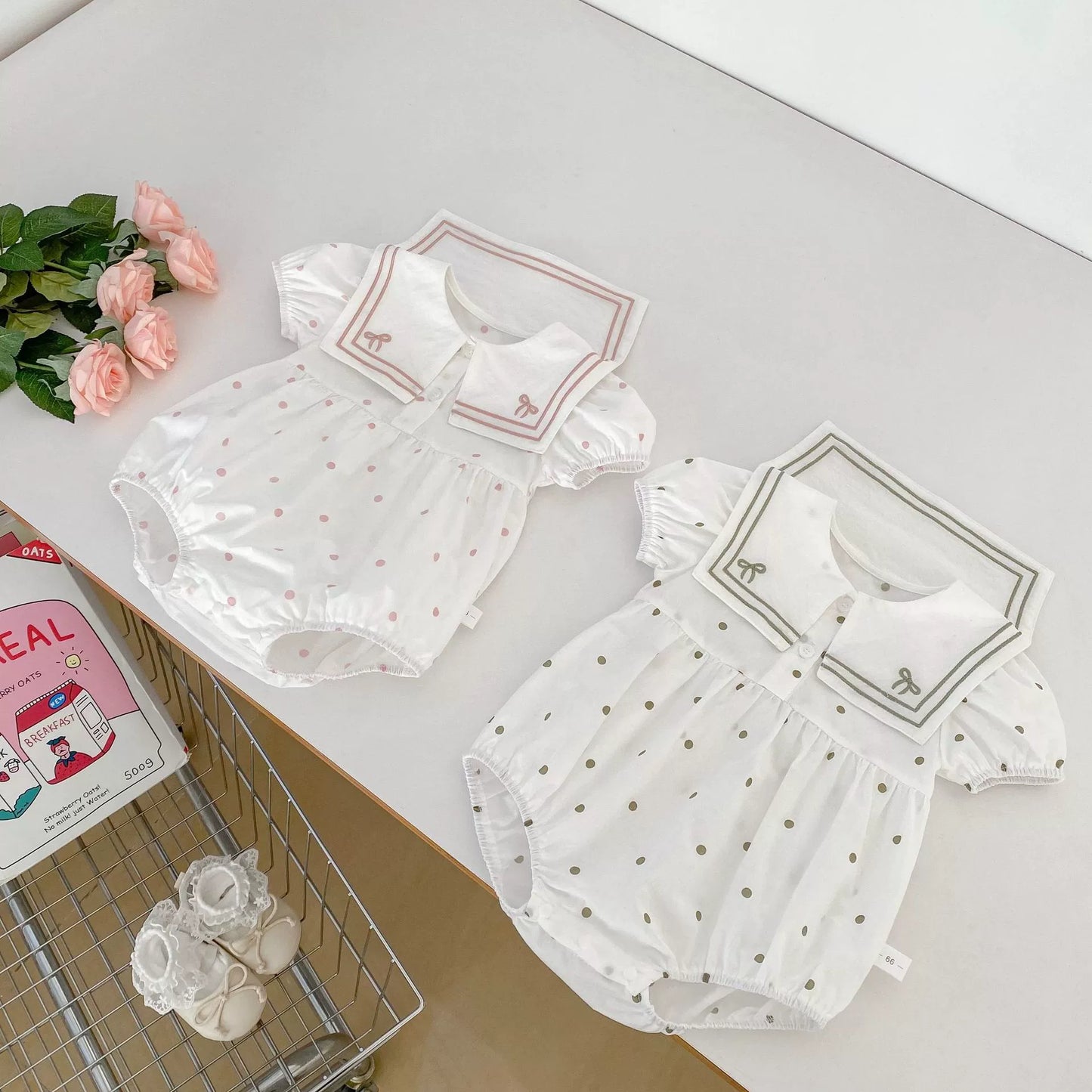 Summer Arrival Baby Girls Cute Short Sleeves Crew Neck Dots Pattern Onesies, MyKids-USA®, Baby One-Pieces, MyKids-USA - - - - - - -