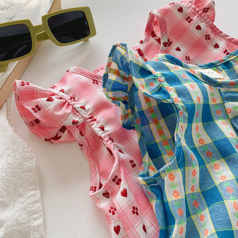 Summer Arrival Plaid Pattern Crew Neck Front-open Sleeveless Dress for Stylish Girls, MyKids-USA®, Baby & Toddler Dresses, MyKids-USA - - - - - - -