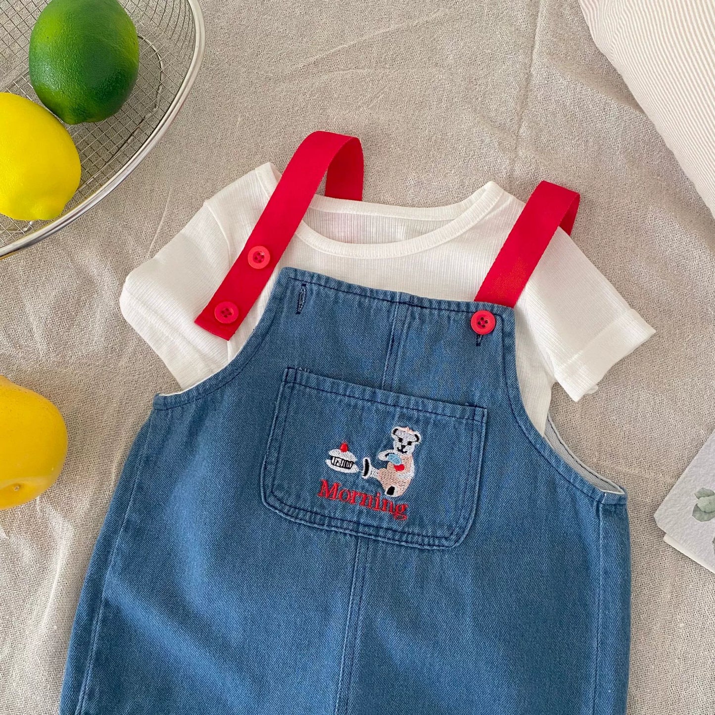 Summer Arrival Baby Unisex Cartoon Embroidered Sleeveless Denim Strap Overalls, MyKids-USA®, Baby & Toddler Outfits, MyKids-USA - - - - - - -