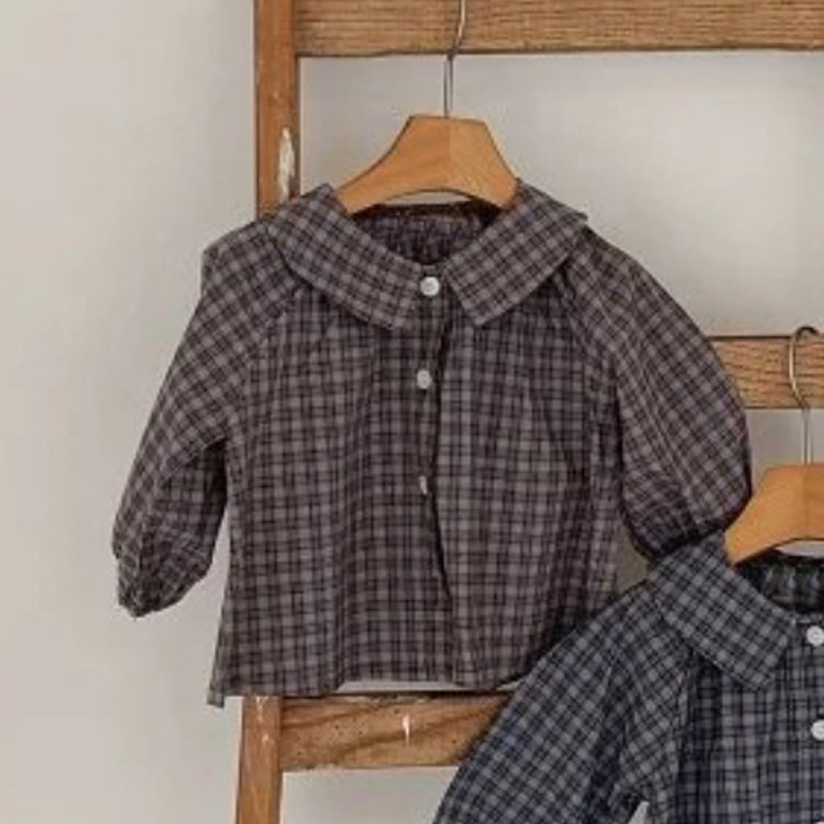 Spring Kids Unisex Vintage Long Sleeves Turn-down Collar Plaid Shirt, MyKids-USA®, Shirts, MyKids-USA - Size/Age - 66 (3-6M) - Color - Coffee - - - TR2601271201-B.