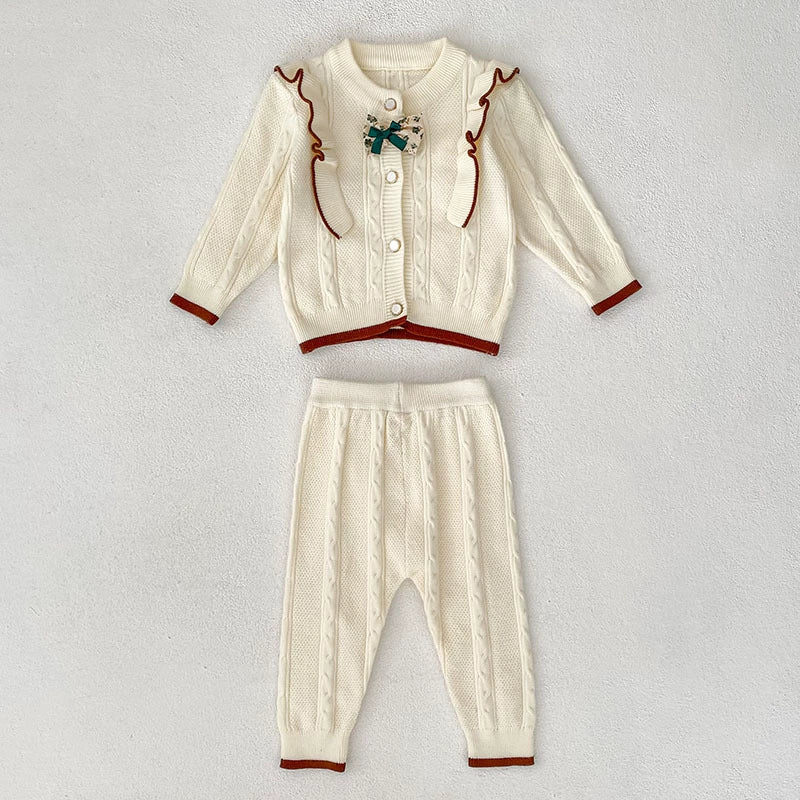 Arrival Autumn Baby Girls Long Sleeves Color Patchwork Jacquard Pattern Knitted Top Cardigan and Long Trousers Clothing Set, MyKids-USA®, Baby & Toddler Outfits, MyKids-USA - - - - - - -